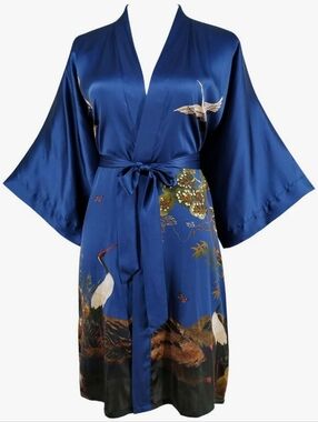 Ledamon Pure Silk Kimono Robe – Crane Print Short Bathrobe, One Size,Soft Luxury